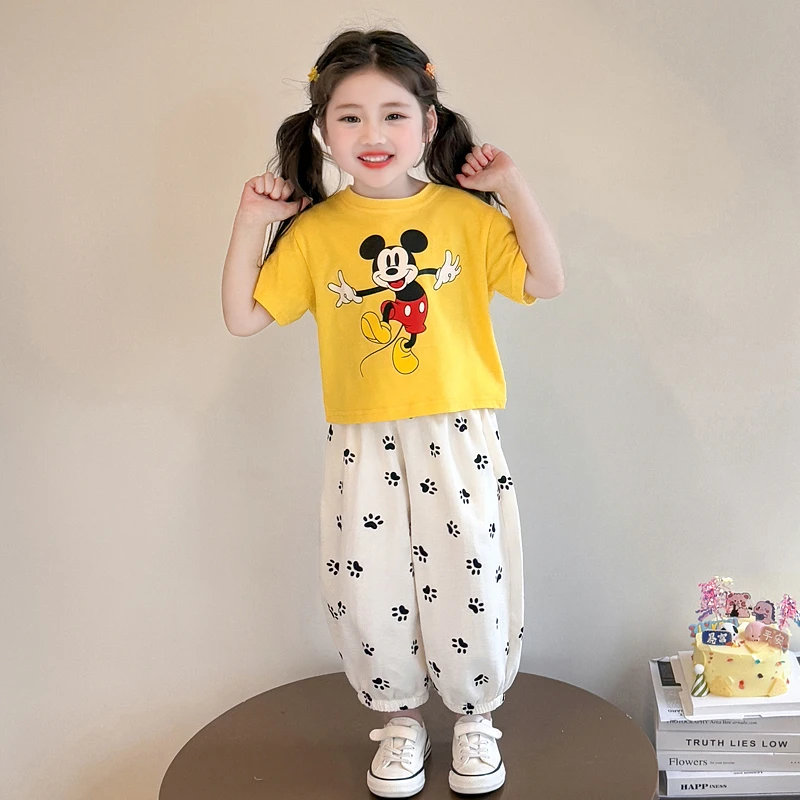 夏季卡通风常规休闲风套头套装中小童薄款韩版宽松女孩