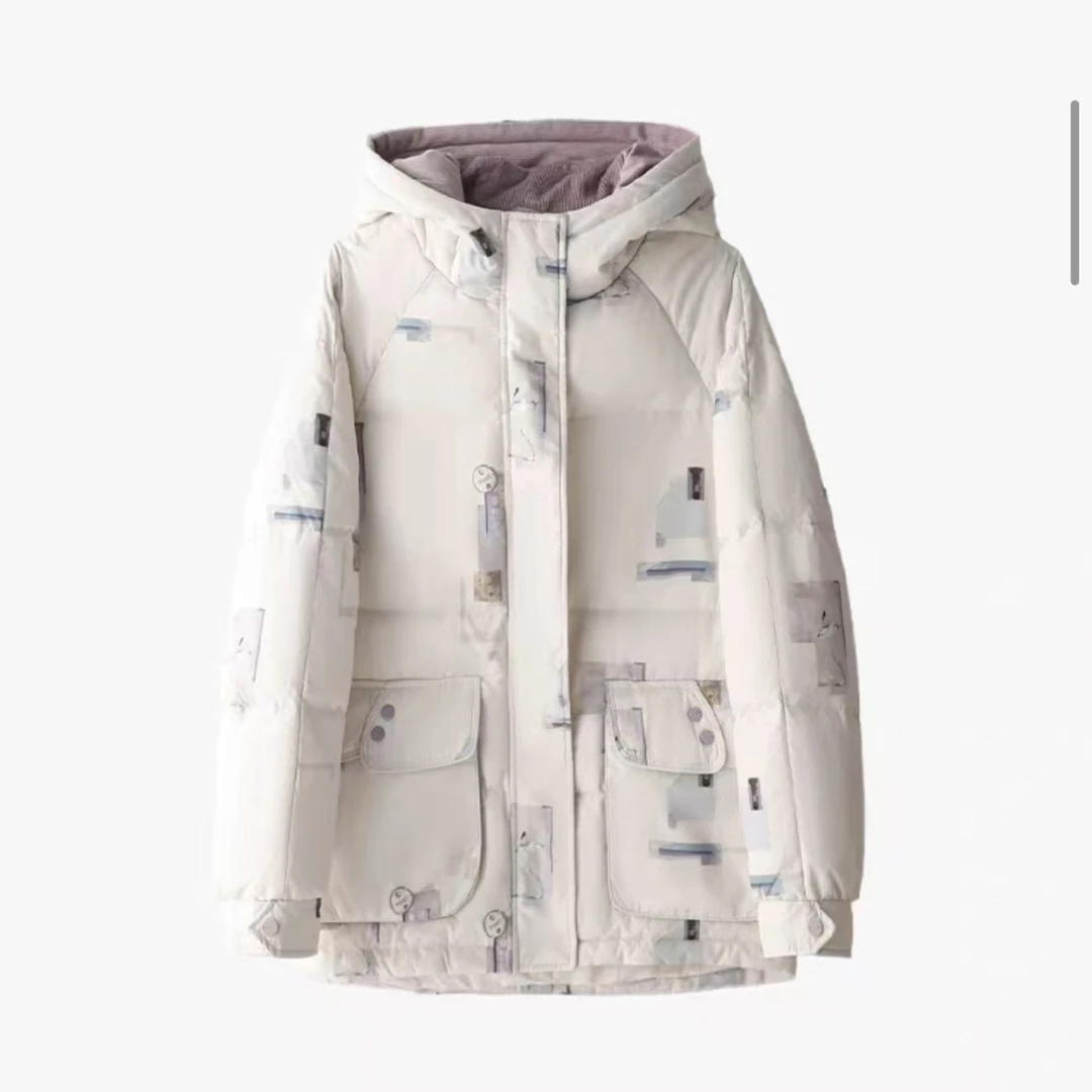 【保暖不压身】 印花连帽短款羽绒服~3592003-FY