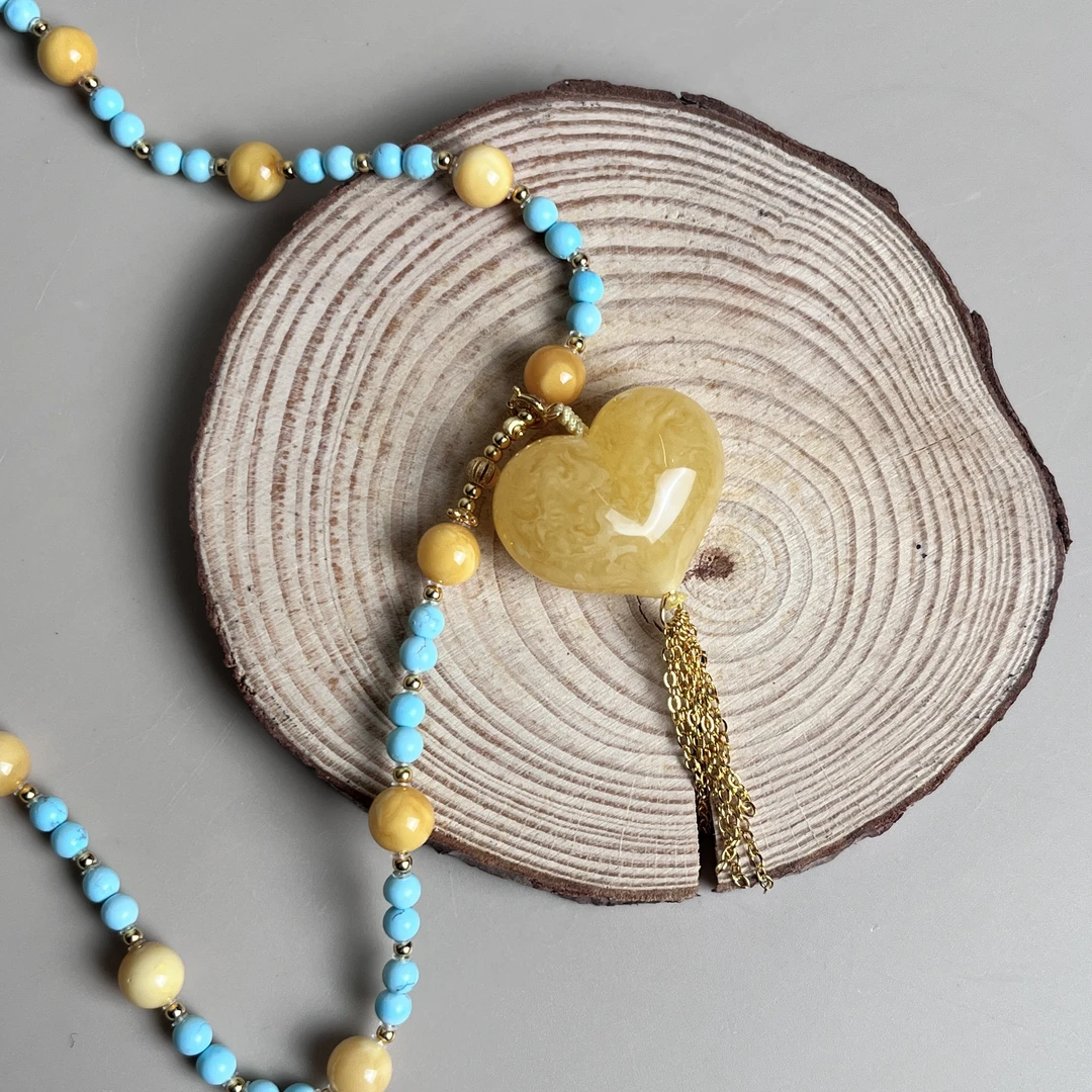 非金属木质项链 【薄荷黄桃爱心项链】手作项链饰品