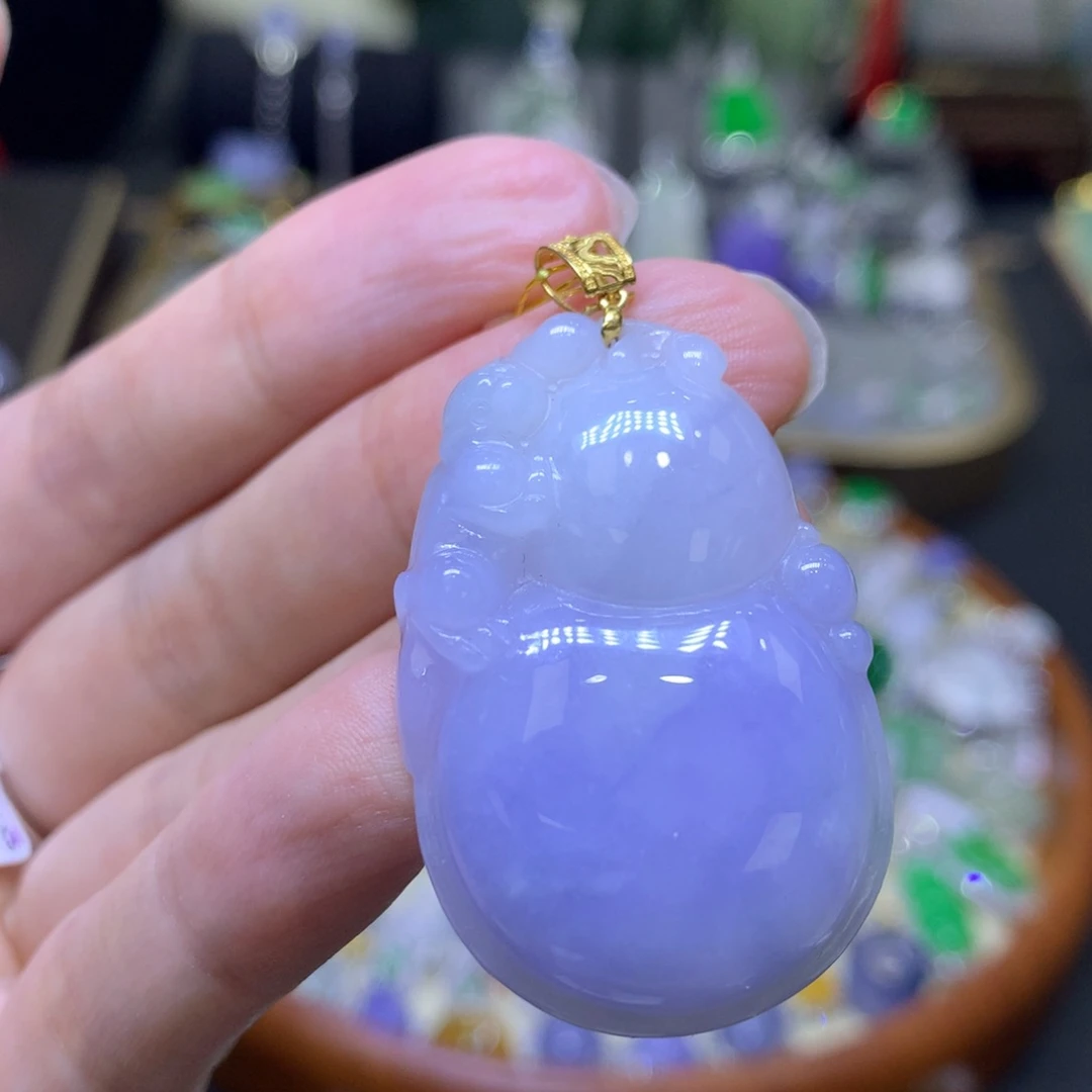 翡翠18K金镶嵌颈饰翡翠吊坠项链