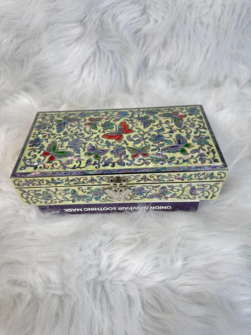 首饰盒/箱 花开蝴蝶白蝶贝螺钿漆器首饰盒纯手工高档精致