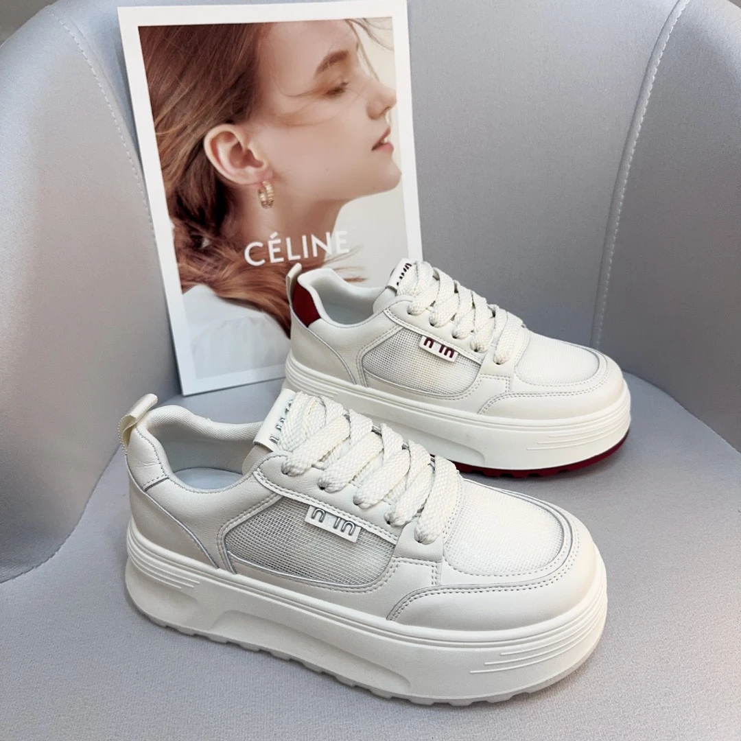 小白鞋透气网鞋厚底板鞋女夏季2025新款百搭增高休闲鞋