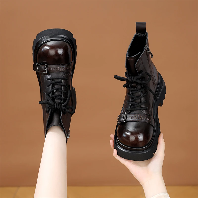 厚底增高显脚小马丁靴女2025秋冬新款英伦风短靴百搭保暖加绒棉靴