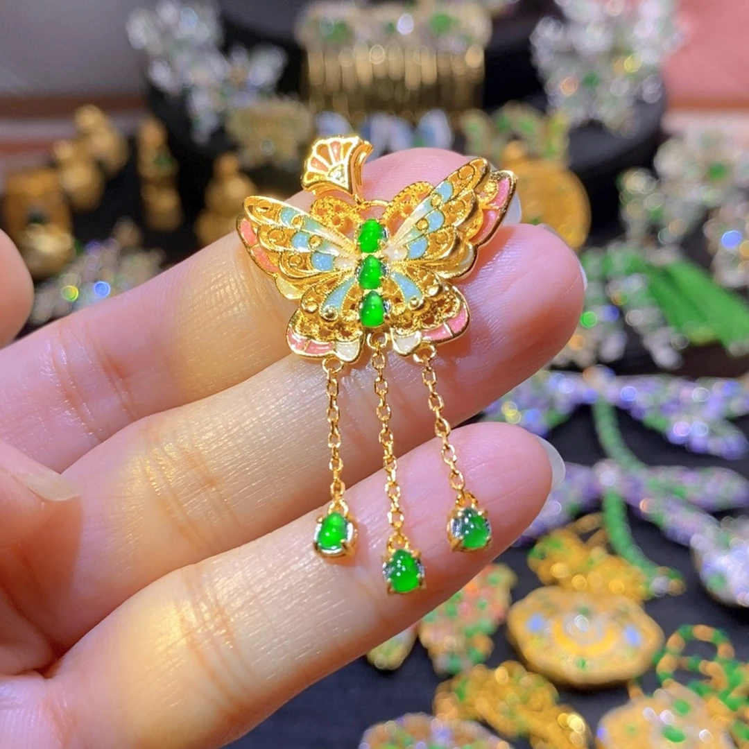 吊坠(不含链)银S925镶嵌翡翠