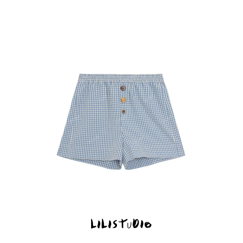 PCNY「格纹秘语」不理理夏季新款小众女装高级感百搭宽松休闲短裤女