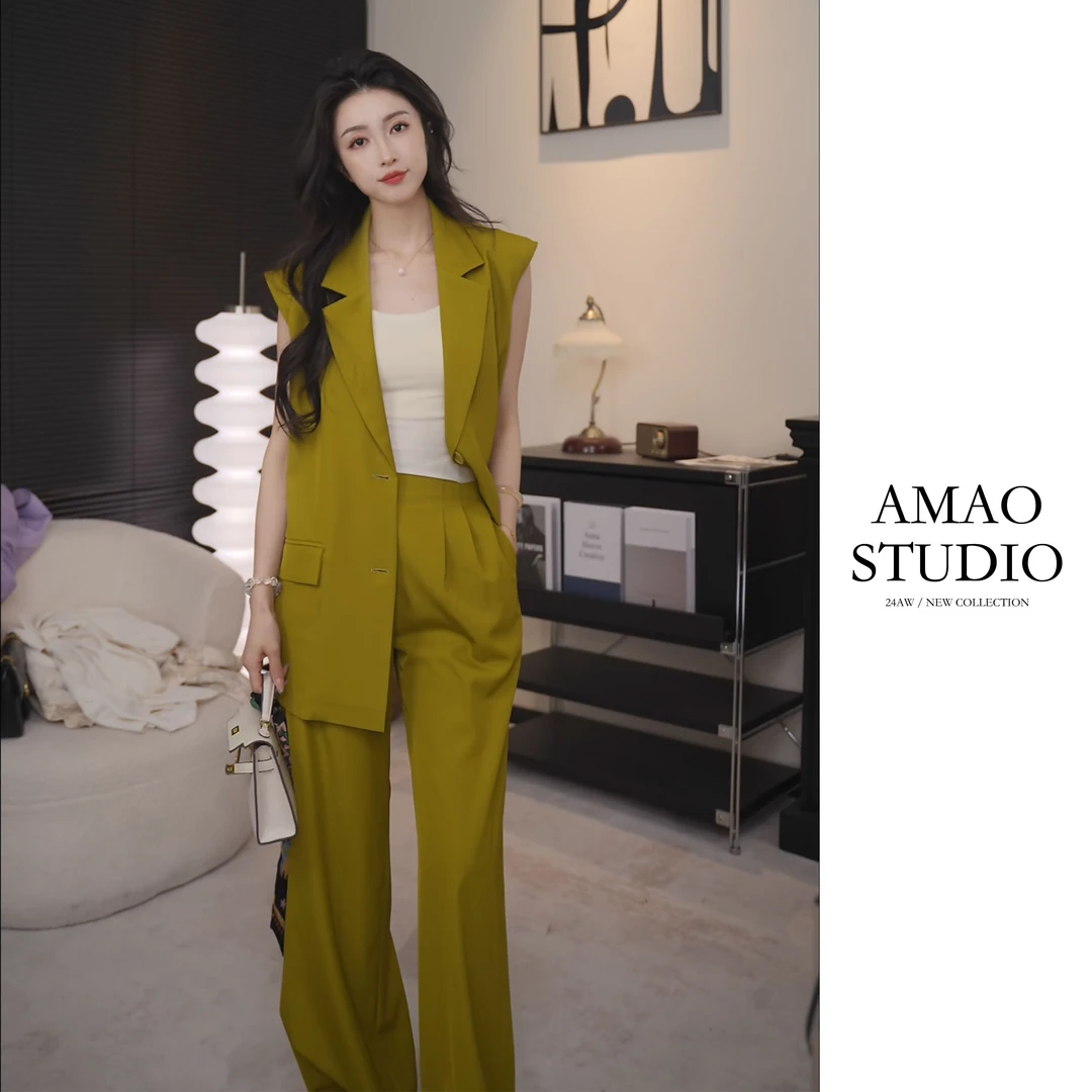 夏季缎面短袖时尚套装显瘦西装两件套气质网红百搭设计师休闲轻奢