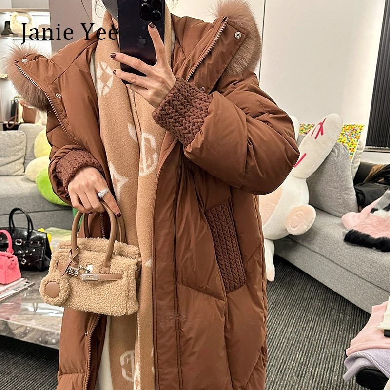 Janie Yee“焦糖软包”可拆卸狐狸毛领白鸭绒羽绒服外套女 23A0621