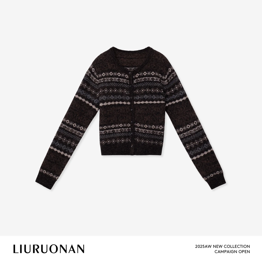 LIURUONAN 25WIN【费尔岛开衫】艺术感圆领长袖针织保暖叠穿毛衣女