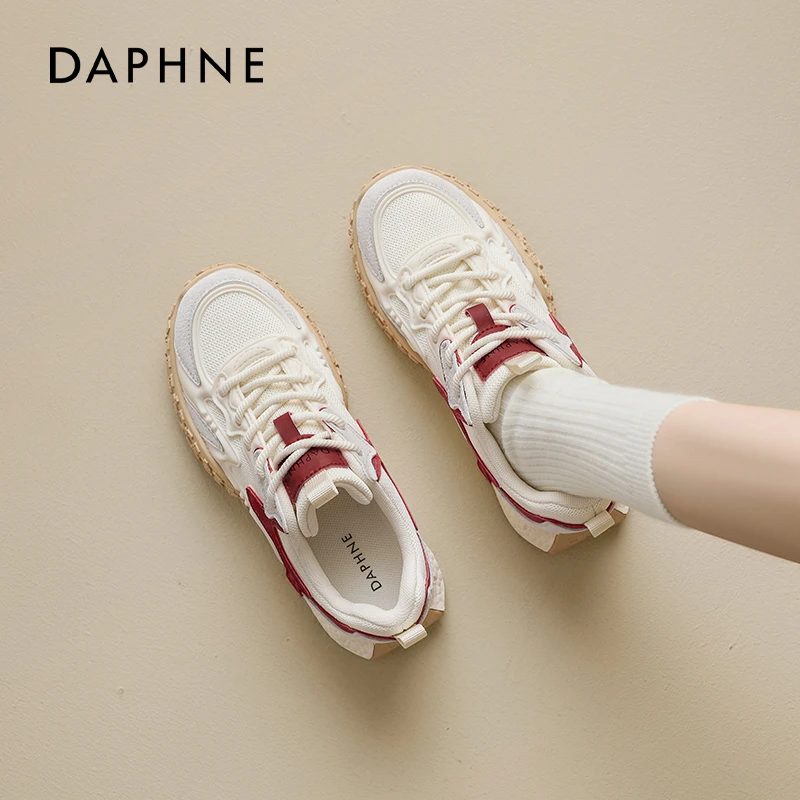 达芙妮德训鞋女秋冬2025新款春季复古拼色厚底百搭休闲阿甘运动鞋