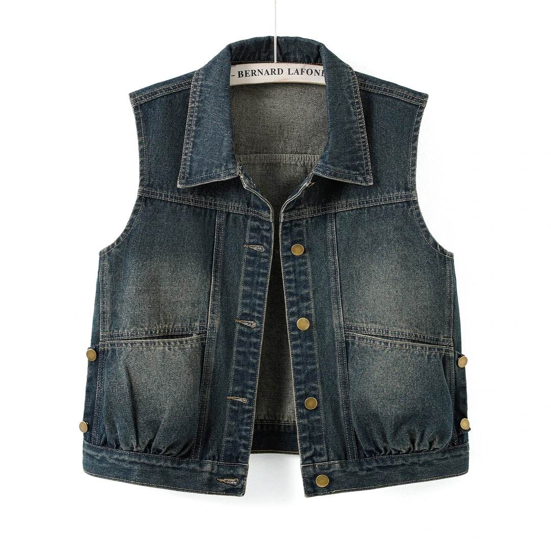 2025年秋季款时尚百搭水洗复古马甲休闲气质柔软舒适女士牛仔上衣