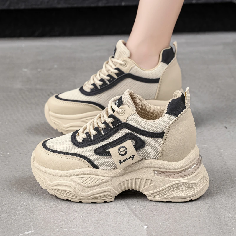 内增高8cm女鞋厚底老爹鞋女2025秋冬季新款皮面休闲运动跑步女鞋