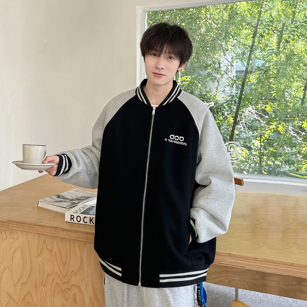 男大童坎肩拼接针织夹棉棒球服2025深秋初冬青少年时尚外套H729