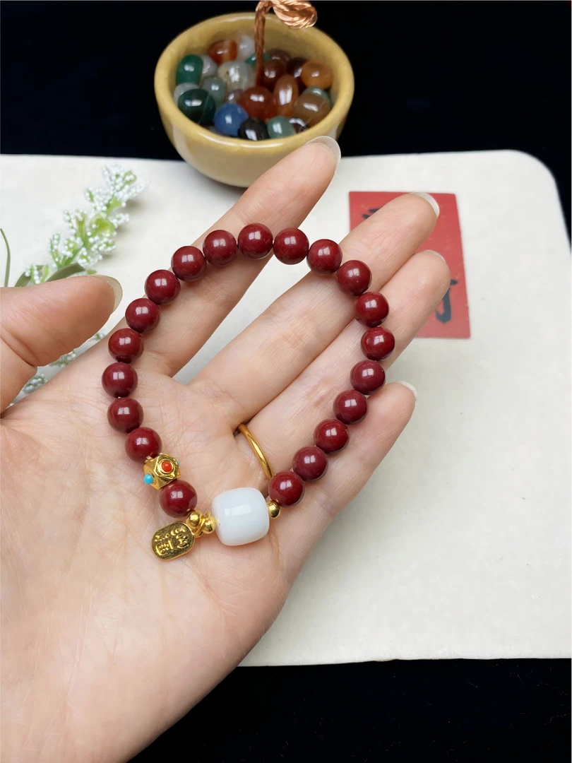 含辰砂工艺品【3034】中国风招财纳福转运含辰砂时尚百搭手串无礼盒