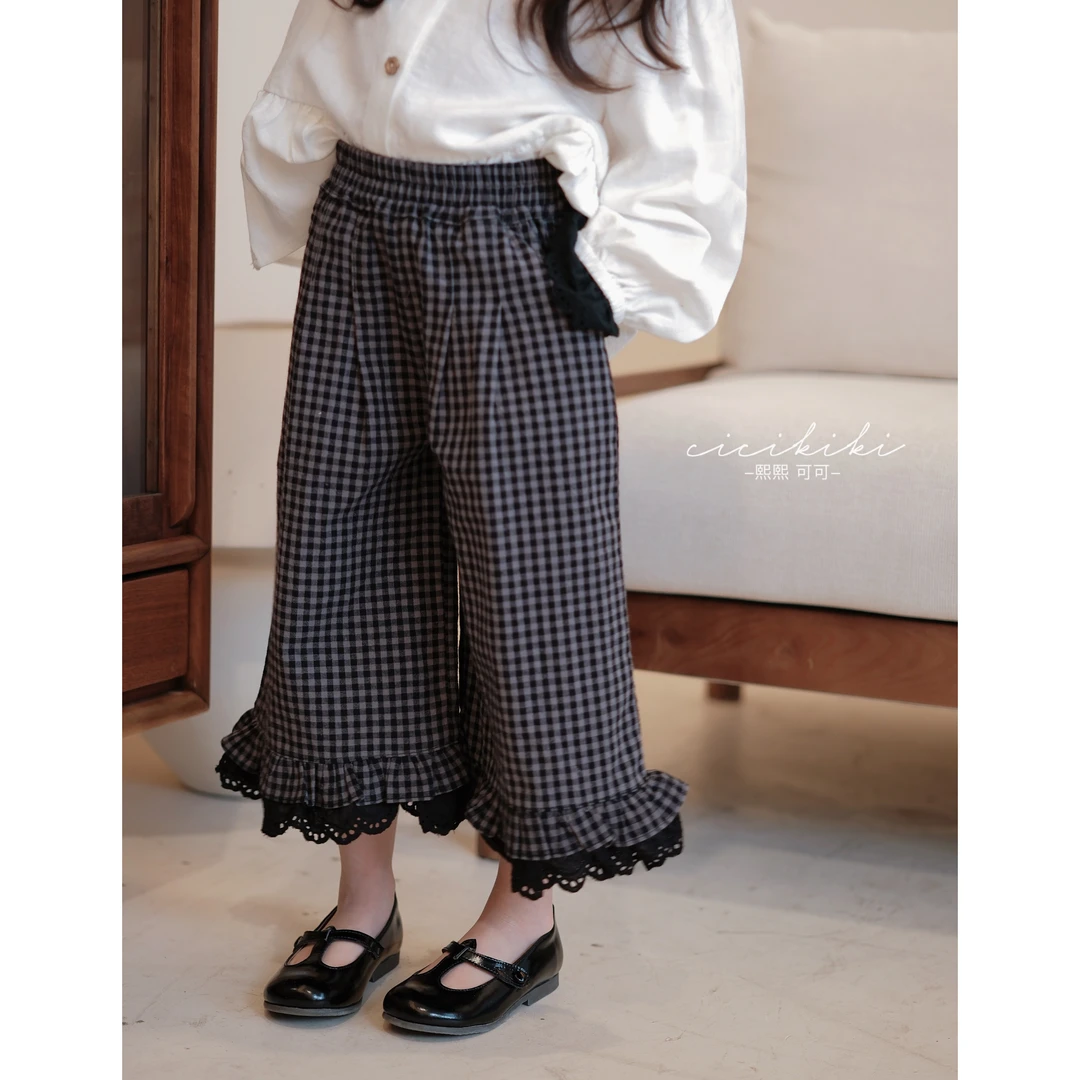 【曼格】2025春夏款时尚百搭洋气格子阔腿休闲裤 熙熙可可KZ2516