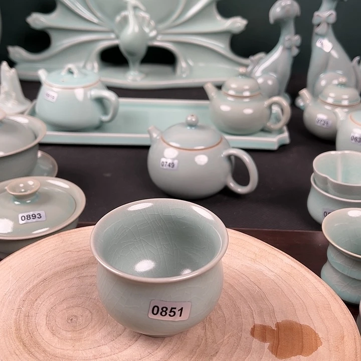 杯星*0851手工玉兰杯，青鸾汝瓷原矿釉