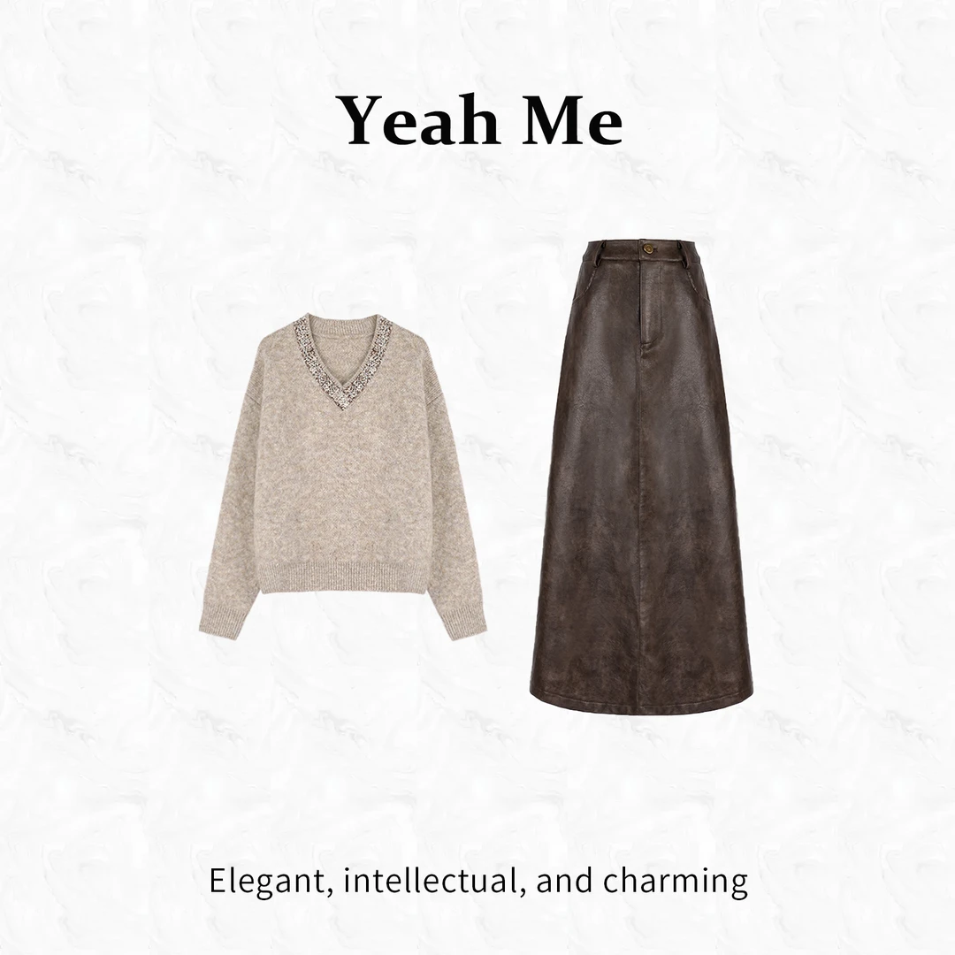 Yeah Me/也觅【杏花晚梦】秋季新款文艺风慵懒感穿搭显瘦半身裙套装