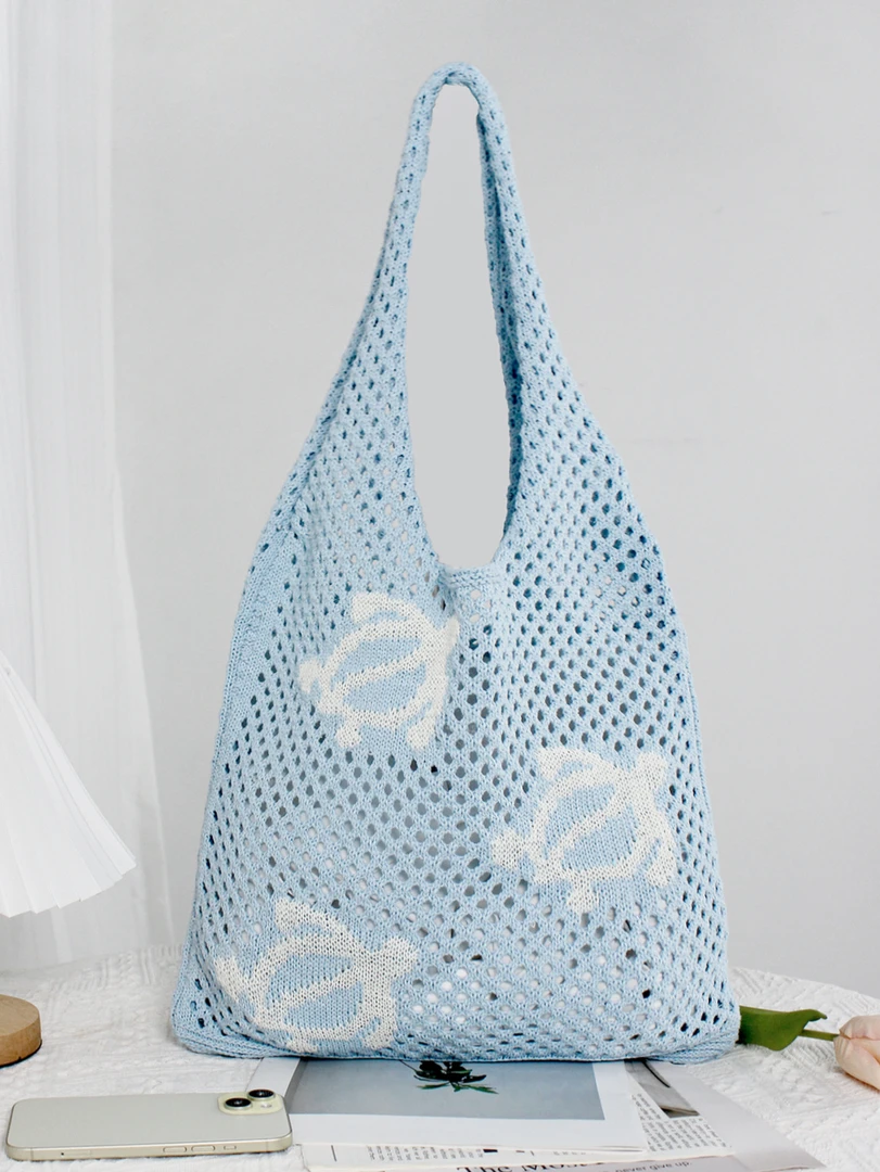 2025春季新款ins海龟针织包大容量慵懒编织托特包海边度假沙滩包