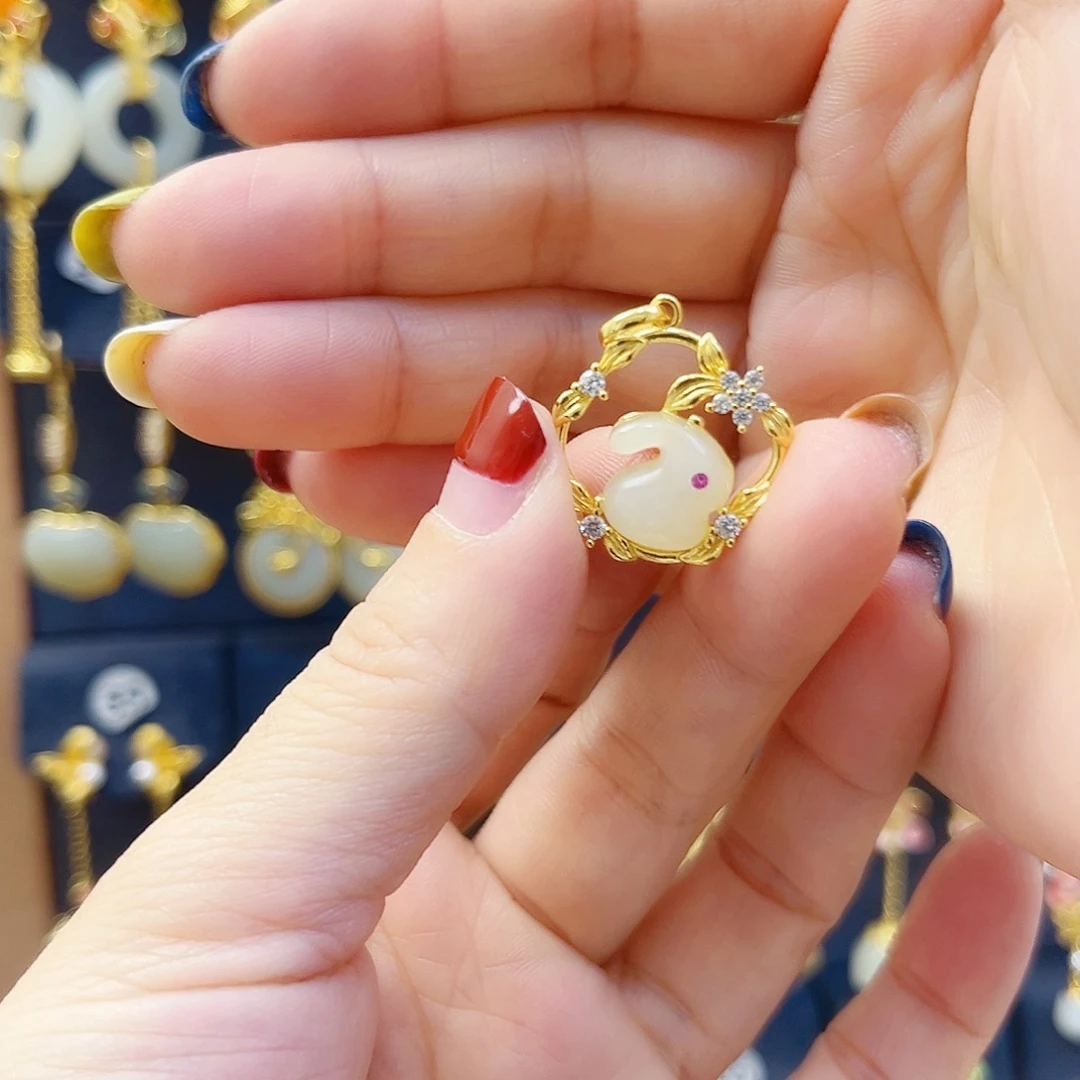 和田玉银S925镀金镶嵌颈饰
