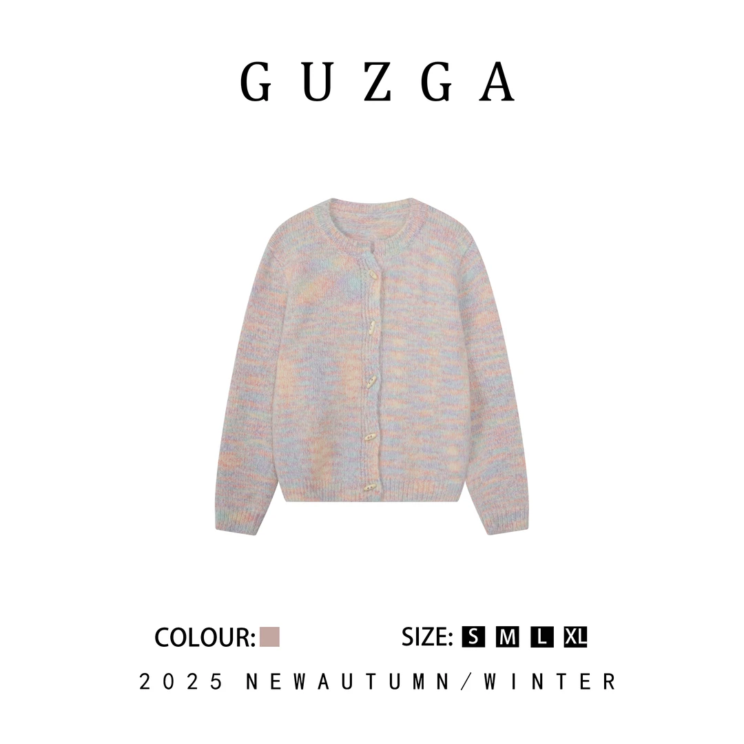 GUZGA【慧心巧思】2025秋季上新混点彩点针织开衫时尚大气减龄