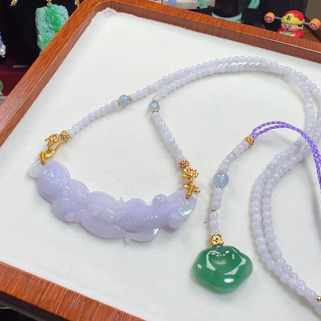 翡翠未镶嵌毛衣链冰紫鱼