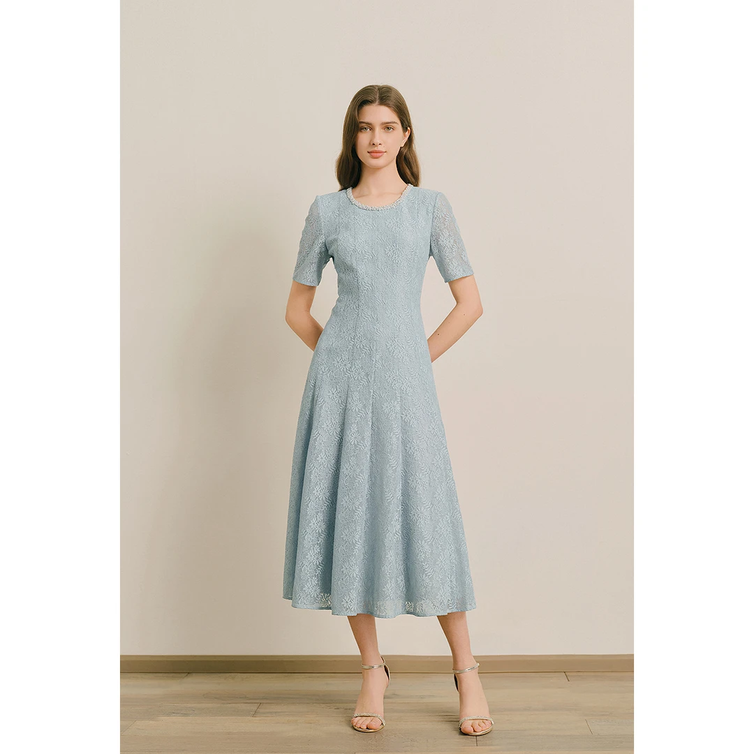 OBBLIGATO奥丽嘉朵2025圆领钉珠蕾丝钩花连衣裙1C65205500