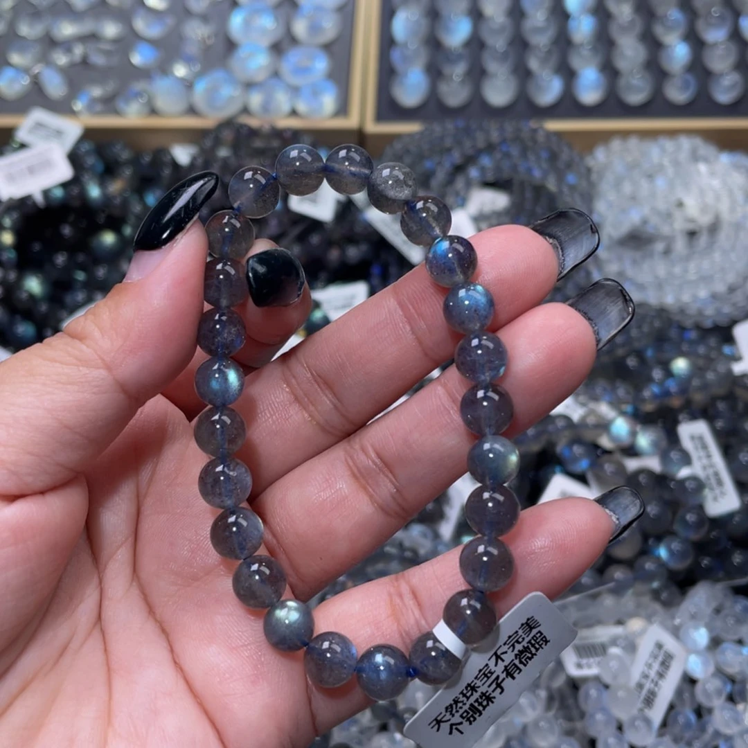 拉长石手链未镶嵌智****头黑体灰月光手链7.8mm