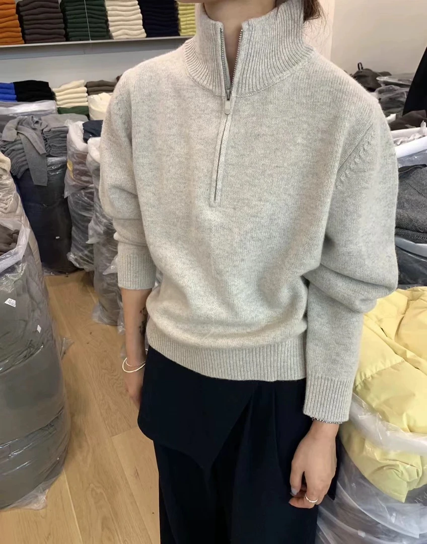 8864半拉链高翻两穿领秋冬女式休闲条纹减龄毛衣