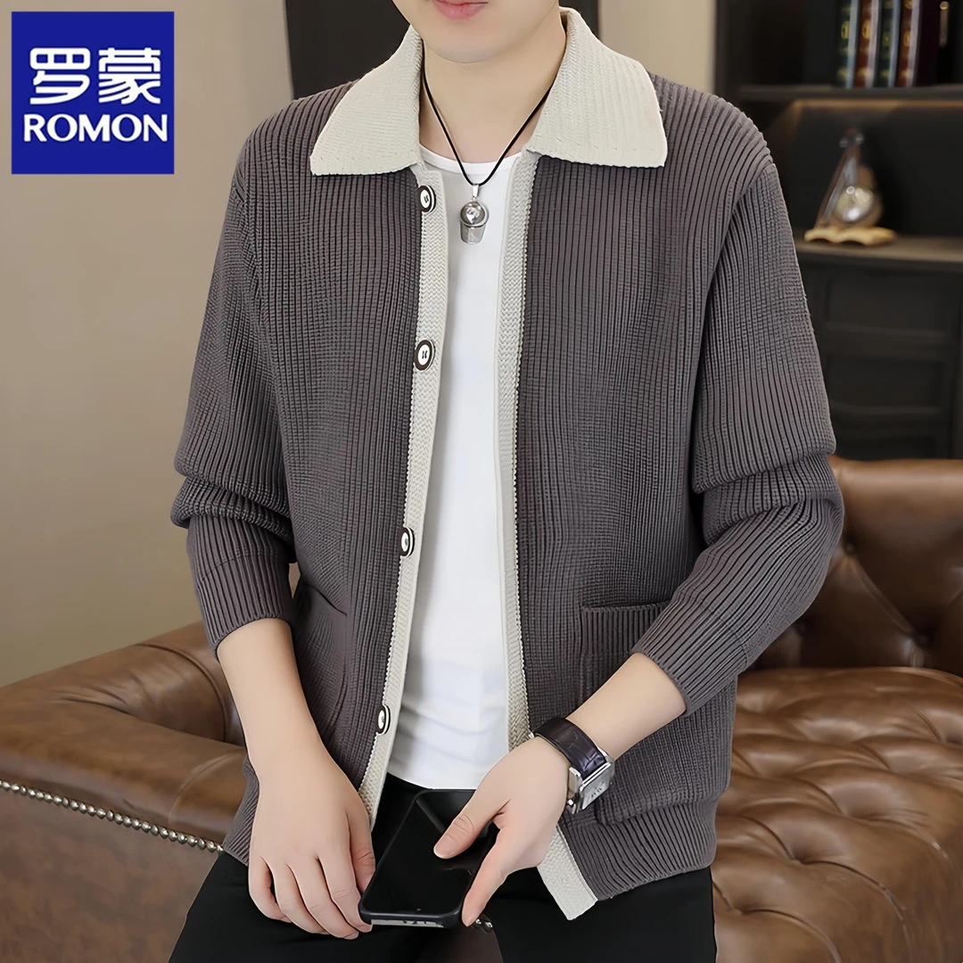 罗蒙高档针织开衫男士西装外套秋冬季商务休闲线衣修身针织衫夹克