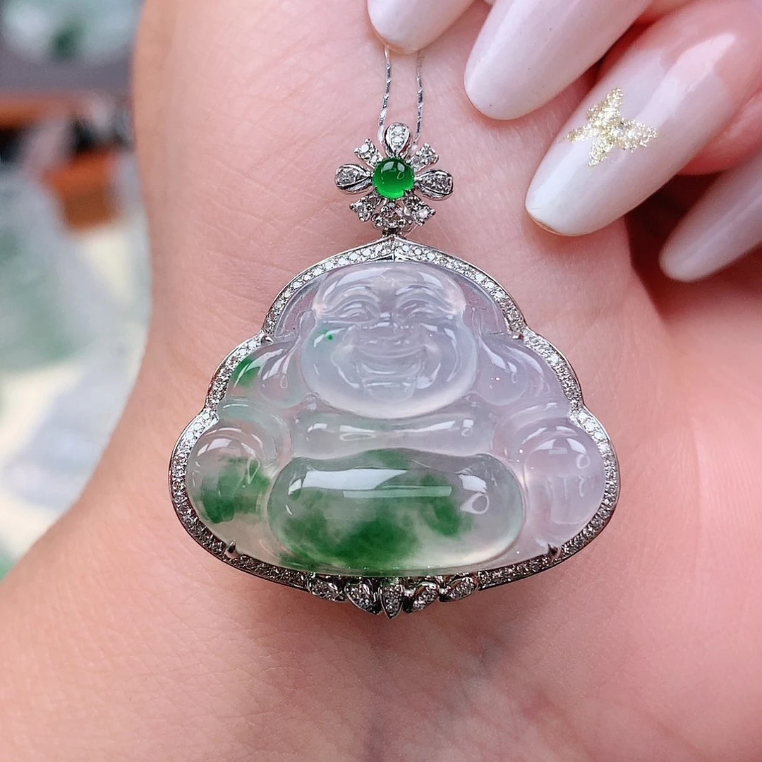 颈饰18K金镶嵌翡翠佛公