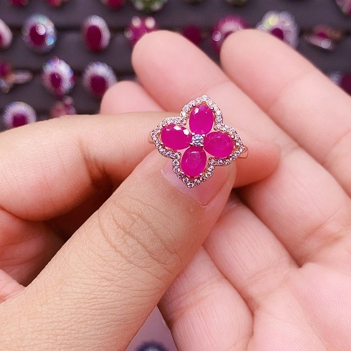 戒指红宝石银S925镶嵌