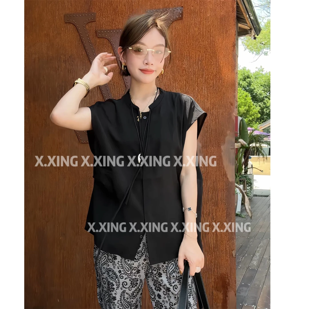 X.x.夏季新款时尚百搭圆领高级感无袖衬衫女宽松显瘦上衣C31-1270