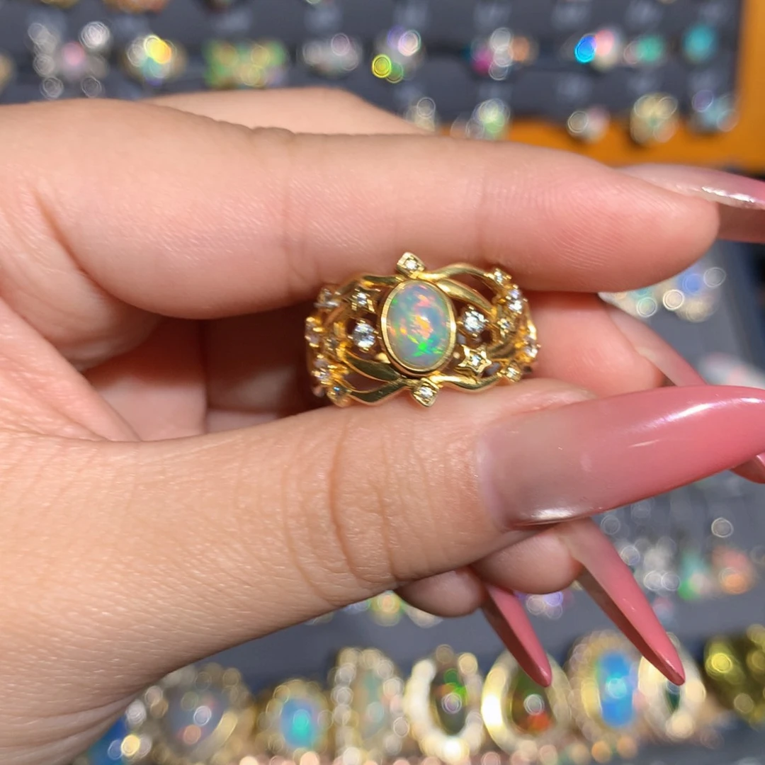 银S925镶嵌欧泊欧泊戒指l