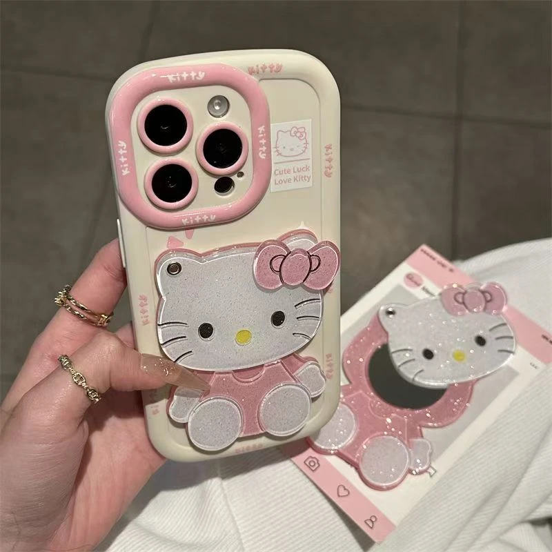 KT猫滑盖镜子手机壳全型号可爱全包防摔个性补妆镜手机壳a