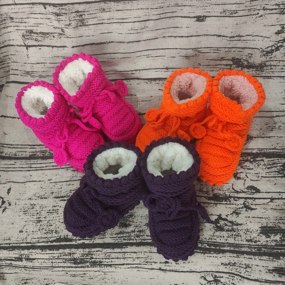 纯手工毛线鞋加绒加厚宝宝鞋婴幼儿鞋手工编织新生儿鞋冬款棉鞋