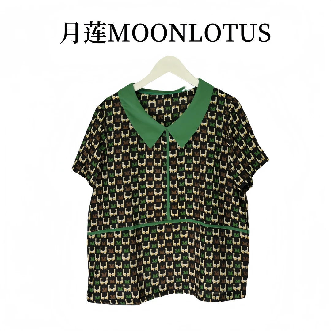 G781   中老年女装衬衫印花减龄绿色翻领设计师