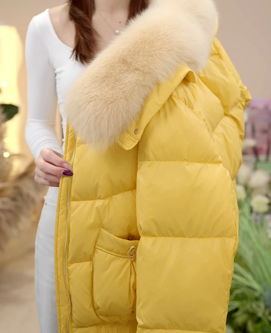 【ss】 -花苞南瓜色时尚百搭毛领气质洋气保暖设计师女士羽绒服