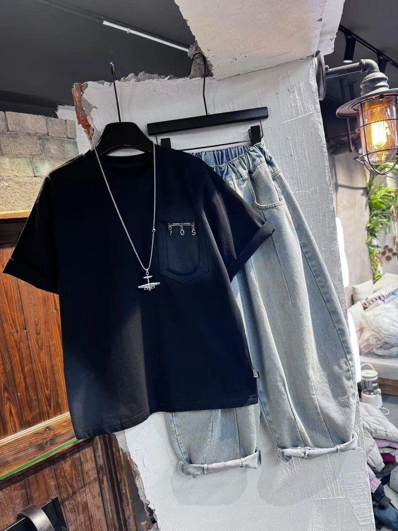 吾 2025【Y】4月6日 儿童男童女童时尚黑色潮版短袖T恤3065-