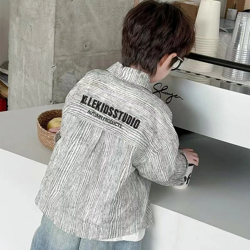 2025春季新款韩版男童刺绣衬衫痞帅