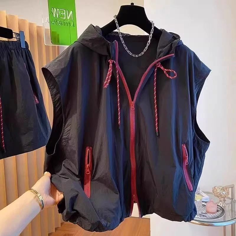 2025连帽马甲无袖夏季轻薄宽松休闲显瘦百搭速干风衣防晒外套女