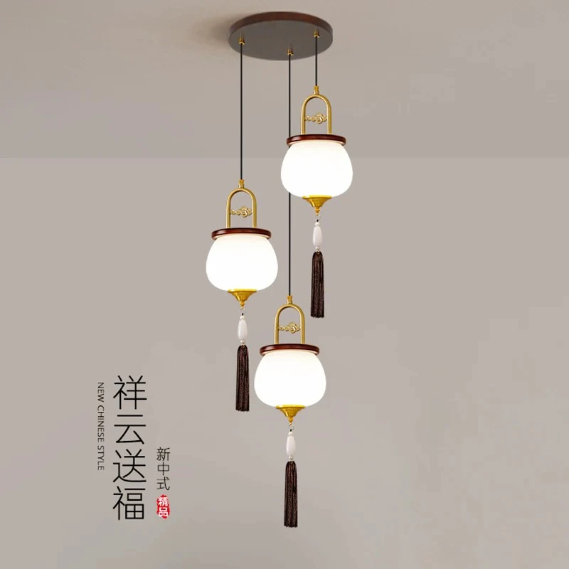 新中式实木床头葫芦小吊灯吧台过道走廊中国风仿古茶室楼梯吊灯