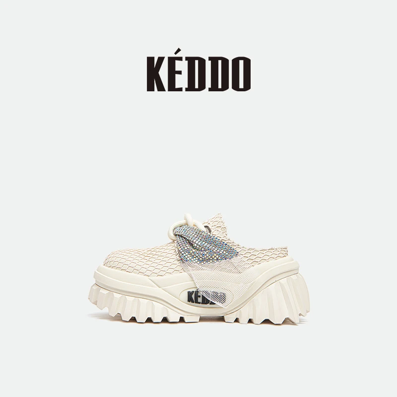 KEDDO“键盘鞋”时尚钻网蝴蝶结厚底女鞋包头增高一脚蹬懒人鞋
