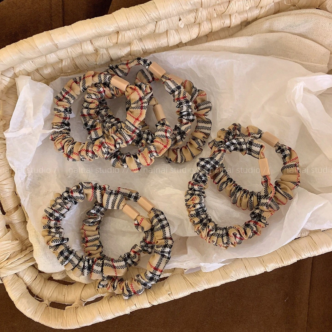 格纹小肠发圈~气质高级感ins风2025秋冬新款扎头发马尾发绳头绳