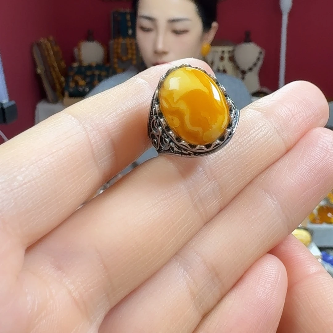 蜜蜡银S925镶嵌手链戒指