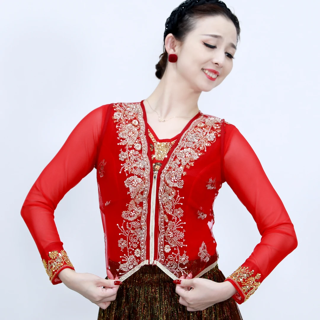 【夏一雯专属】W2662依曼印度舞新疆舞广场舞马甲刺绣修身印度长袖