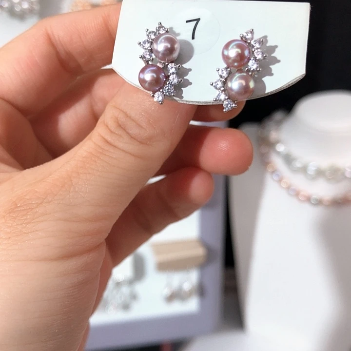 银S925镶嵌淡水珍珠耳饰大*