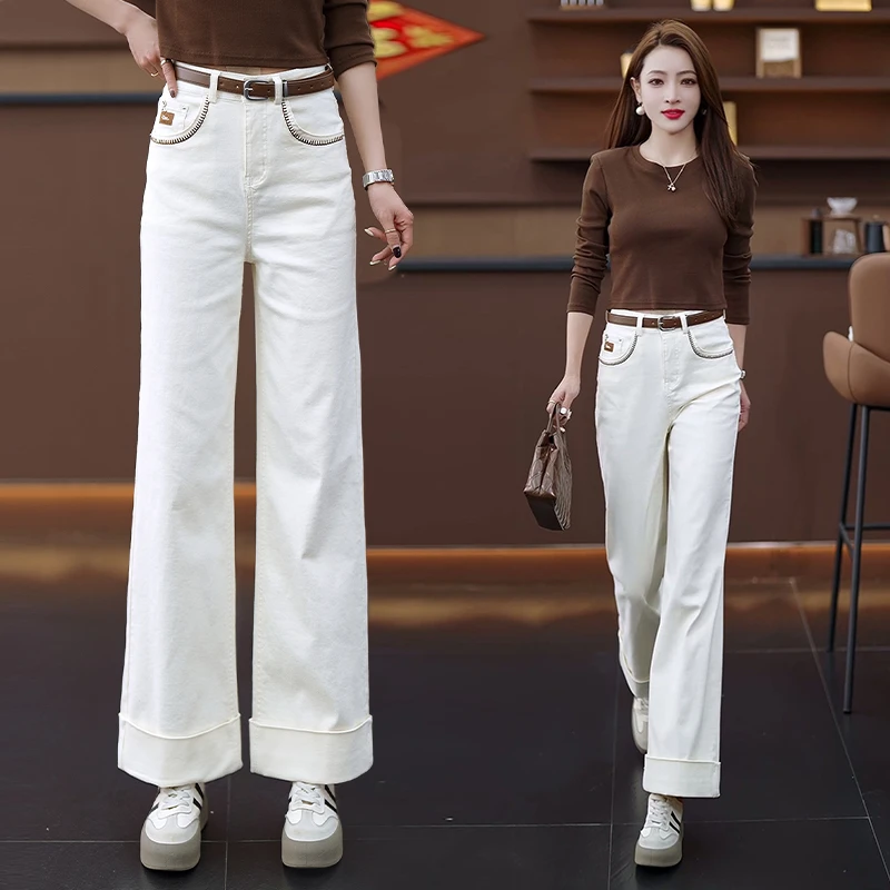 米色直筒阔腿裤女2025春秋新款高腰显瘦遮肉减龄舒适垂感休闲裤子