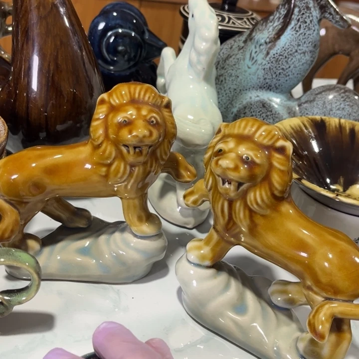 瓷片70.80 狮子一对