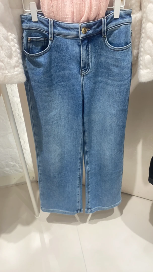 牛仔裤高腰冬季直筒裤弹力直筒休闲长裤女装蓝色百搭