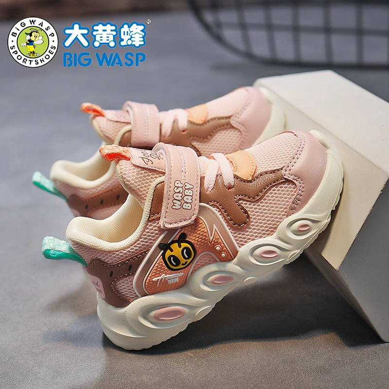 大黄蜂童鞋女宝宝鞋子机能软底学步鞋2025春秋透气网面儿童运动鞋