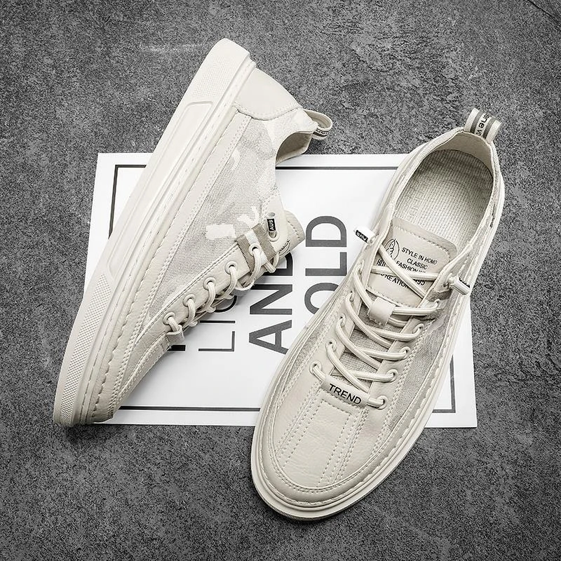 帆布小白鞋男新款百搭透气夏季潮板鞋运动休闲皮鞋免系无鞋带